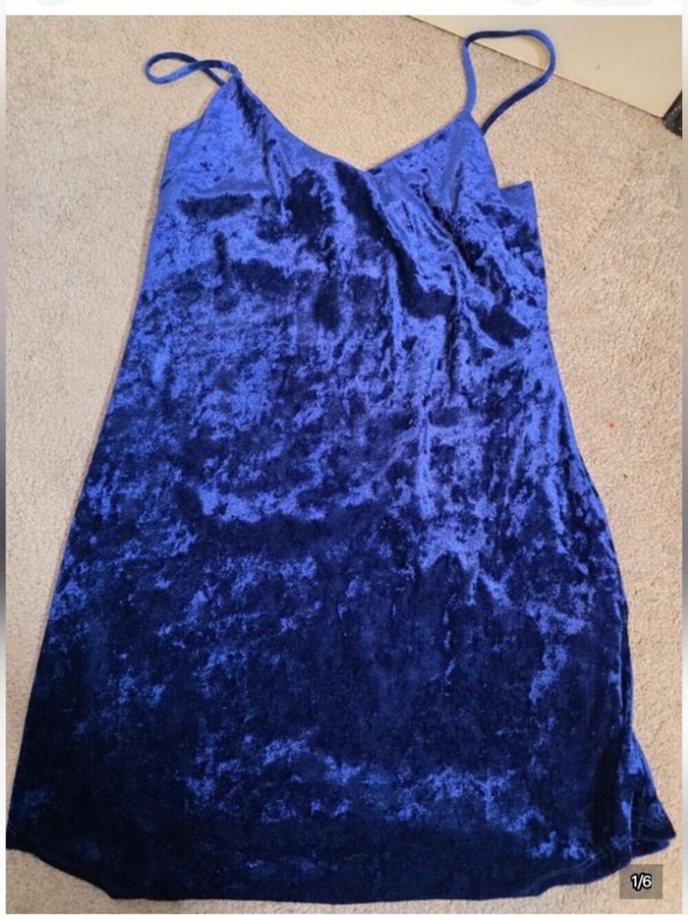 Forever 21 Medium Navy Blue Crushed Velvet Slip Dress Spaghetti Straps Mini Y2k - Picture 2 of 4